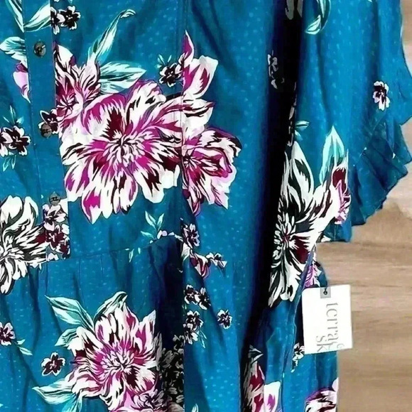 Terra Sky Women’s Plus Teal Floral Peplum Button Up Top Comfy 1X (16W-18W) - Picture 6 of 8